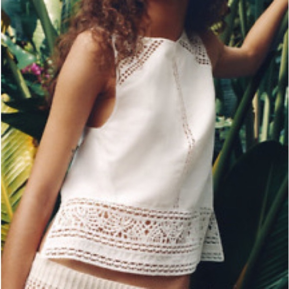 Zara White Lace Trim Tank Top